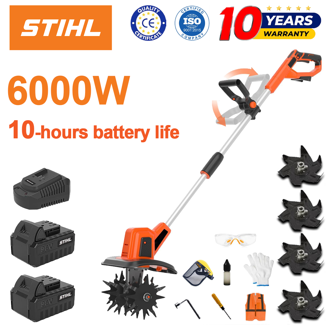 (Duração da bateria 10 horas) Arado de 6000 W + bateria de lítio de 96 V * 2 + carregador rápido * 1 + lâmina de arado * 4 + vários acessórios