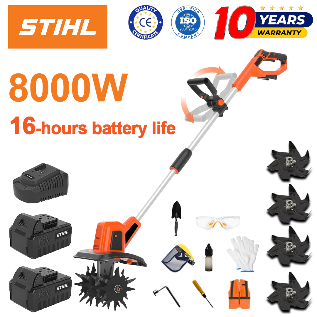 (Duração da bateria 16 horas) Arado de 8000 W + bateria de lítio de 96 V * 2 + carregador rápido * 1 + pá * 1 + lâmina de arado * 4 + vários acessórios