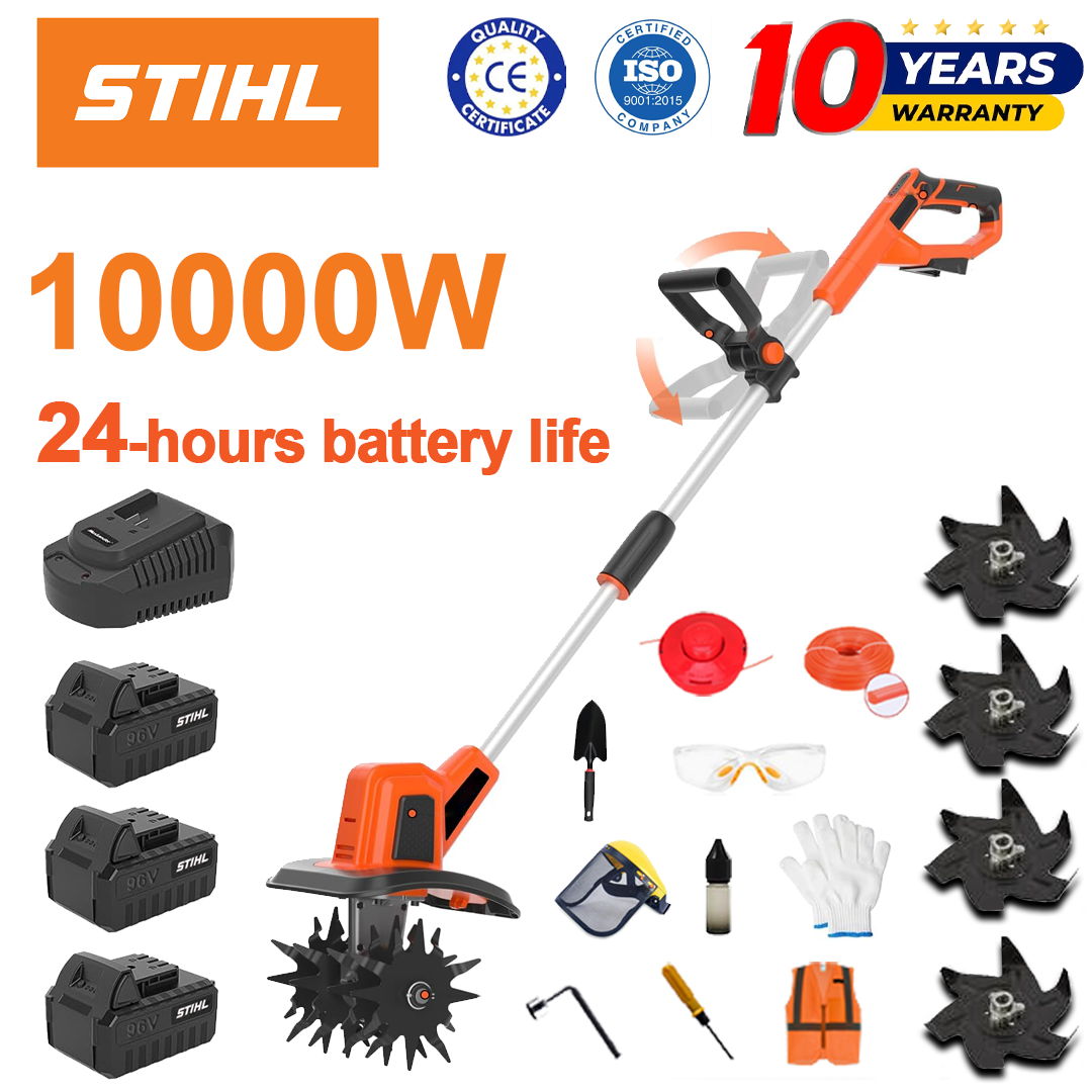 (Duração da bateria 24 horas) Charrua de 10000 W + bateria de lítio de 96 V * 3 + carregador rápido * 1 + pá * 1 + lâmina de lavoura * 4 + disco de corte * 1 + corda de corte * 1 + vários acessórios
